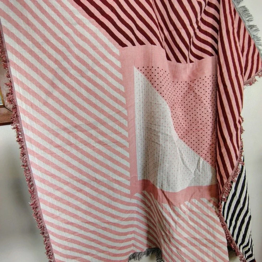 Rebecca Minkoff Red‎ Black Pink Striped Polka Dot Reversible Cotton Scarf Wrap